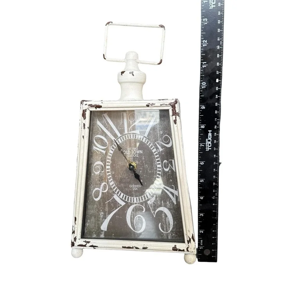 Goddess USA Old Town Clocks Lantern Table Clock Distressed Farmhouse Decor 13